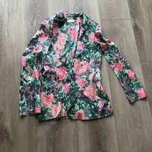 ronny kobo floral satin jacquard silk blend padded shoulders lapel light blazer